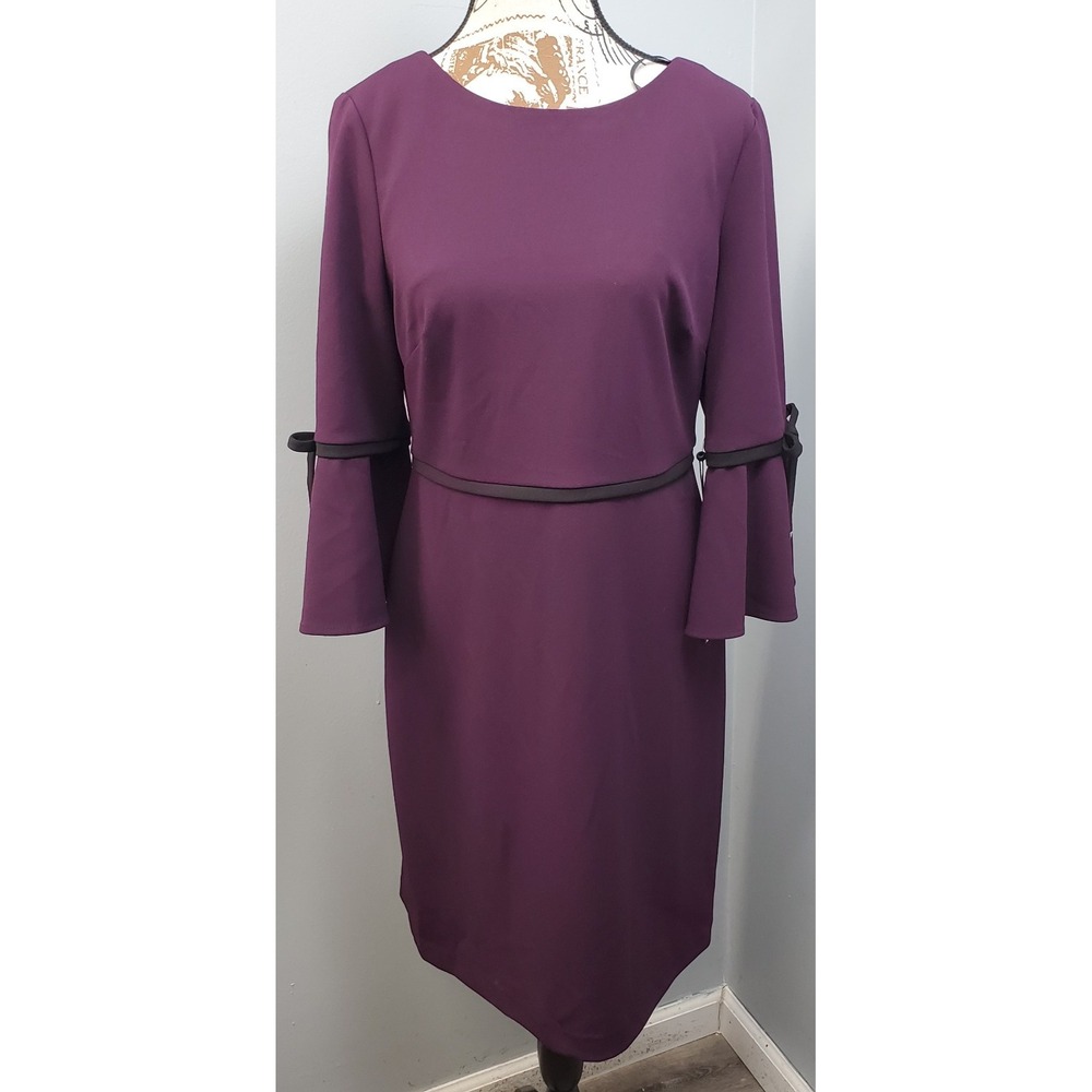 Tommy Hilfiger Dress Womens 8 Purple Bell Sleeves Bow Detail Split Cuff Back Zip